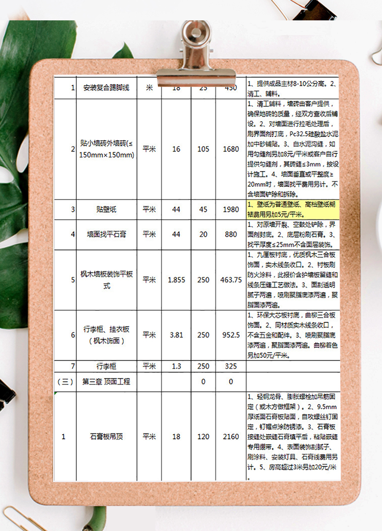 装潢装修报价单